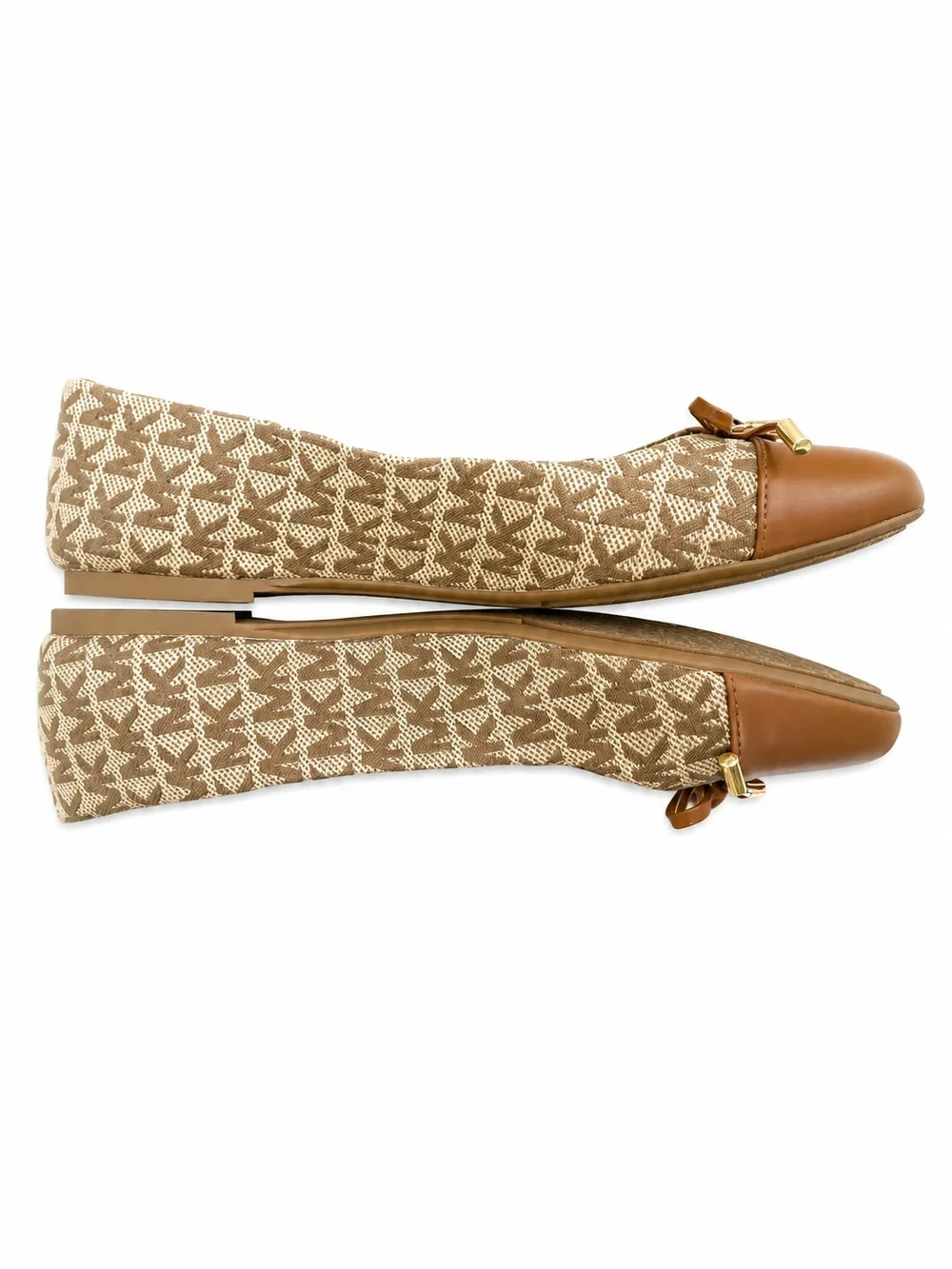 Michael Kors Tan Brown Logo Quilted Ballet Flats with Bow Sz.8